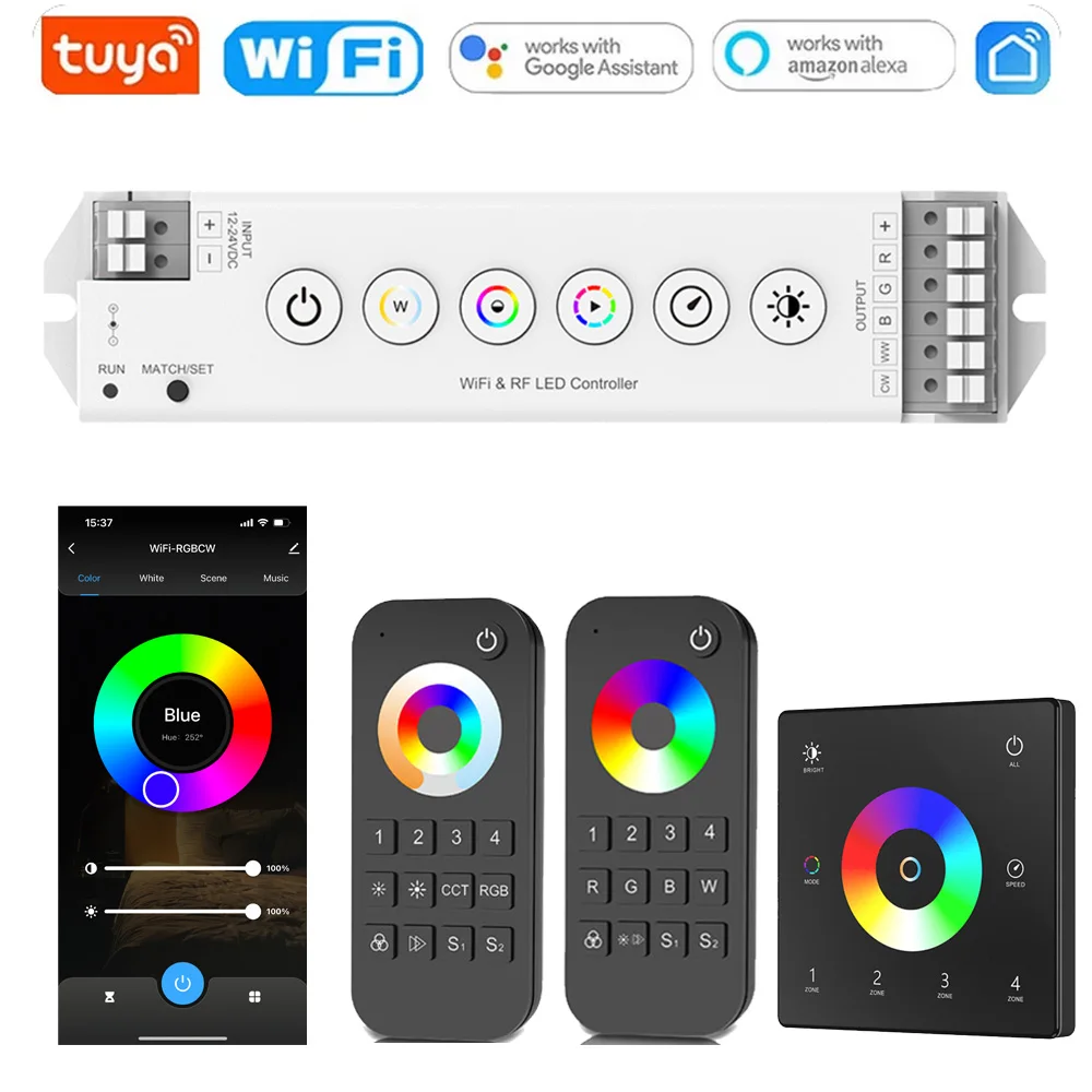 Skydance M5-WT LED Controller Tuya WIFI 2.4G RF Controller RGB/RGBW/RGBCCT LED Strip Dimmer For Alexa Google DC12V-24V