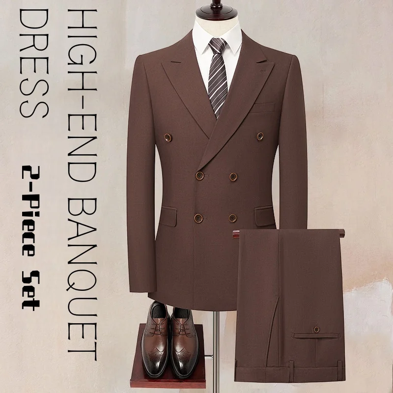 

Легкий роскошный мужской двубортный костюм из смесовой шерсти, деловые мужские костюмы, элитное банкетное платье, новинка высокого качества, мужской комплект из двух предметов
