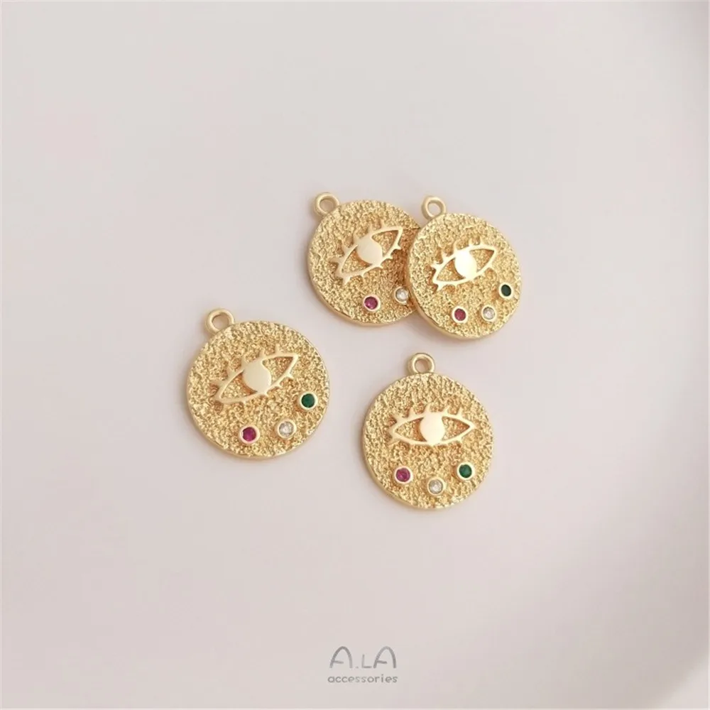 

14K Gold Color Inlaid Zirconium 14mm Round Eye Diy Jewelry Pendant Necklace Bracelet Pendant Material
