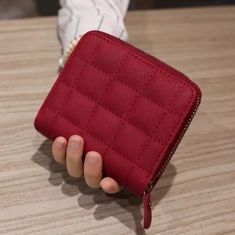 Women PU Leather Short Card Money Wallets Female Plaid Purses Nubuck Card Holder Wallet Student Zipper Woman Wallet Coin Purse