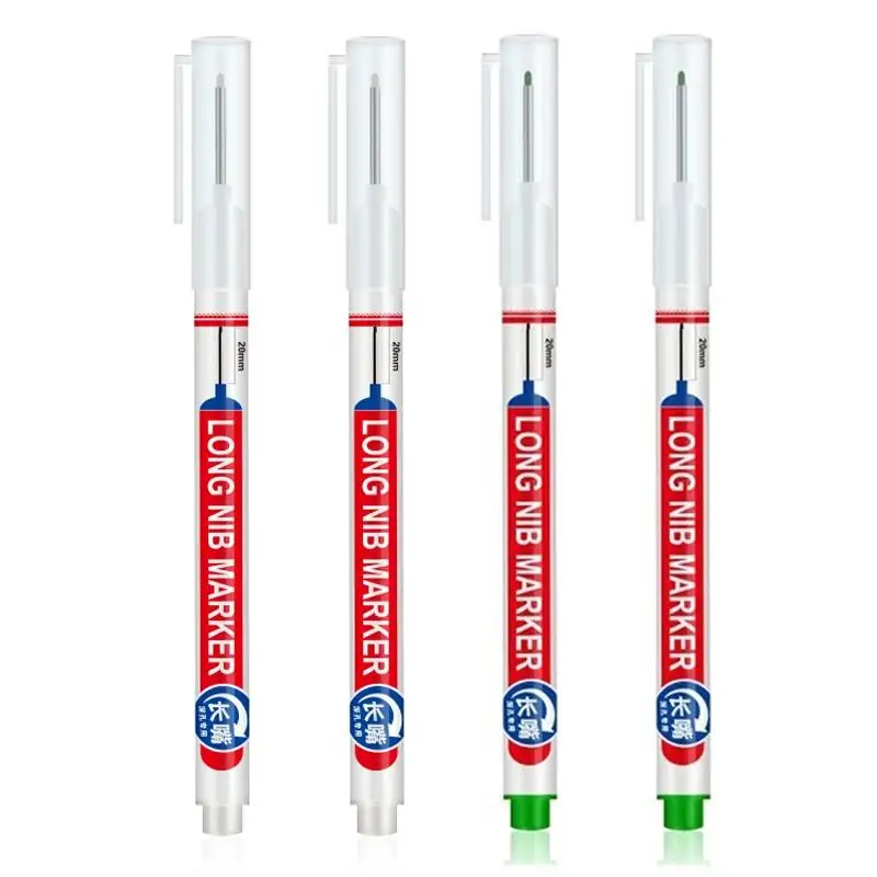 금속 목수용 방수 긴 헤드 마커, 딥 홀 마커 펜, 빨강, 검정, 파랑, 녹색 잉크 목공 도구, 20mm, 세트당 4 개