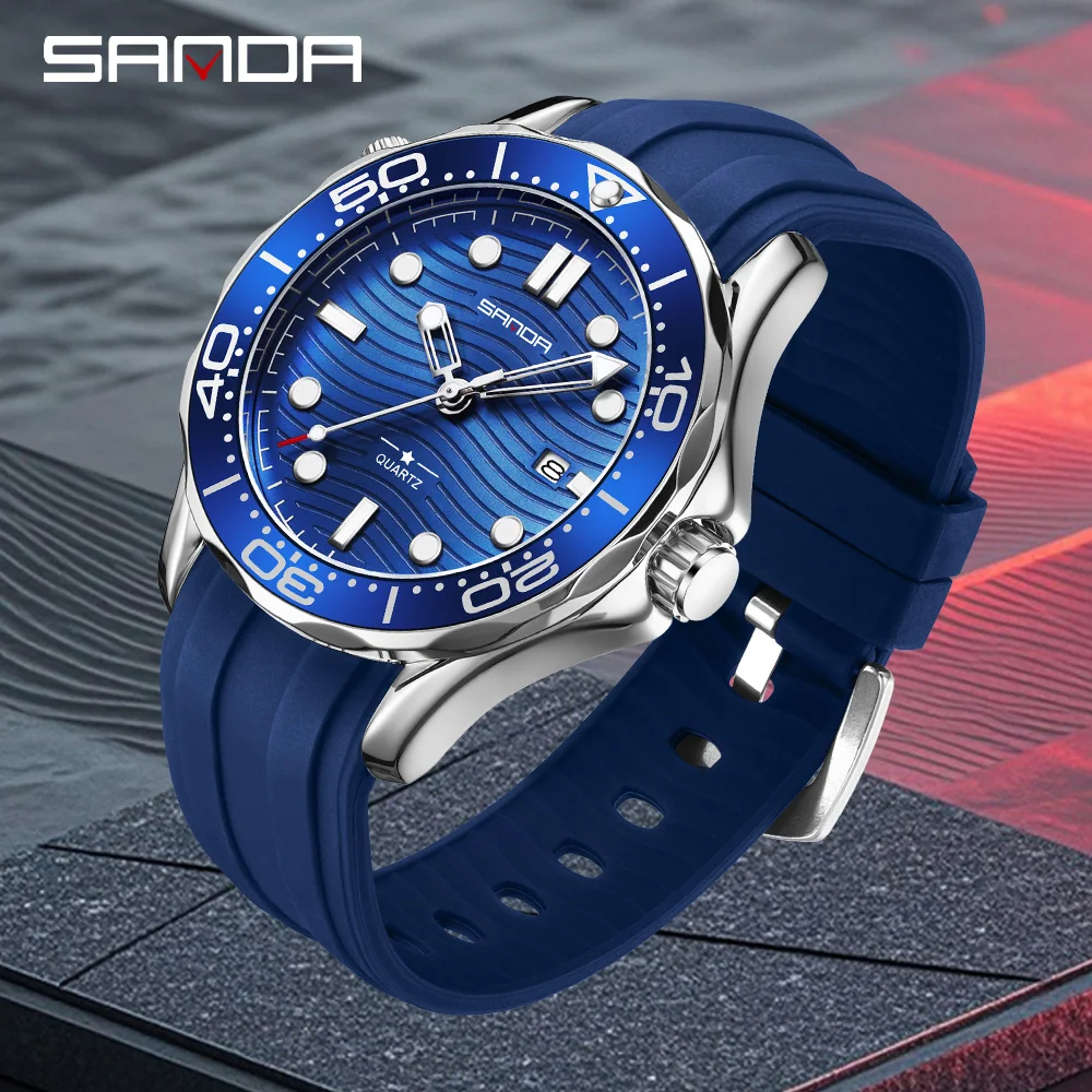 

SANDA Новинка 1145 Модные роскошные деловые мужские кварцевые часы с ночником Водонепроницаемые мужские кварцевые часы с календарем 2025
