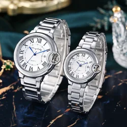 New Couple Fashion Gold Silver Quartz Pair Watch Roman Numerals Surface Push Button Hidden Clasp