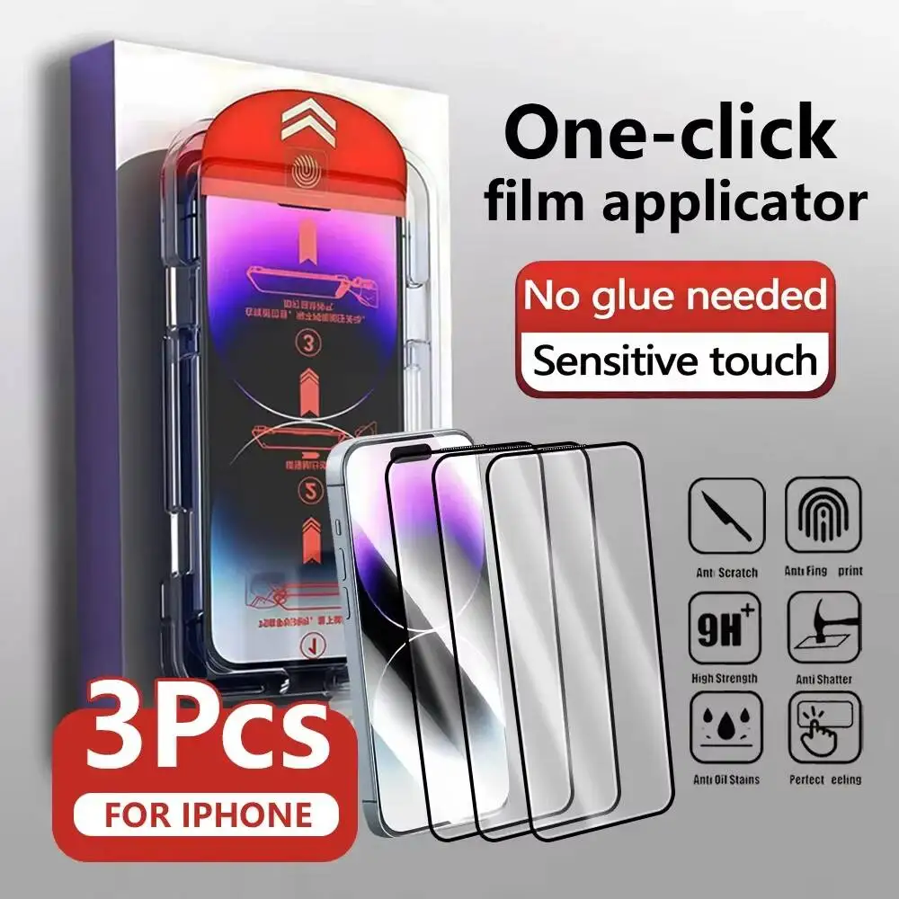 

3-1Pcs For Iphone 16 15 14 13 12 11 Pro Mini 16E 6 7 8 Plus X XS Max XR HD Screen Protector Phone Tempered Glass
