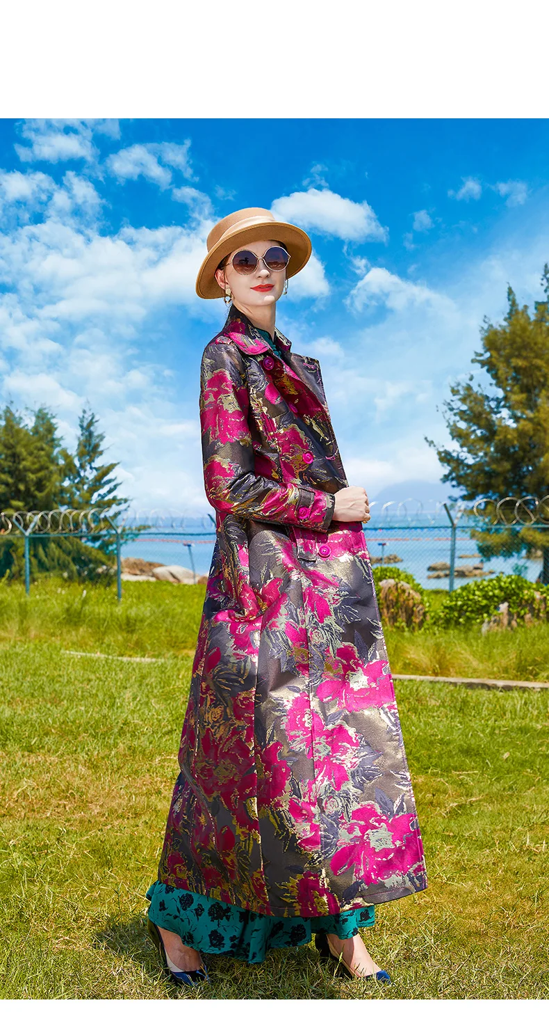 Luxury Women Autumn Winter Jacquard Coat Floral Double