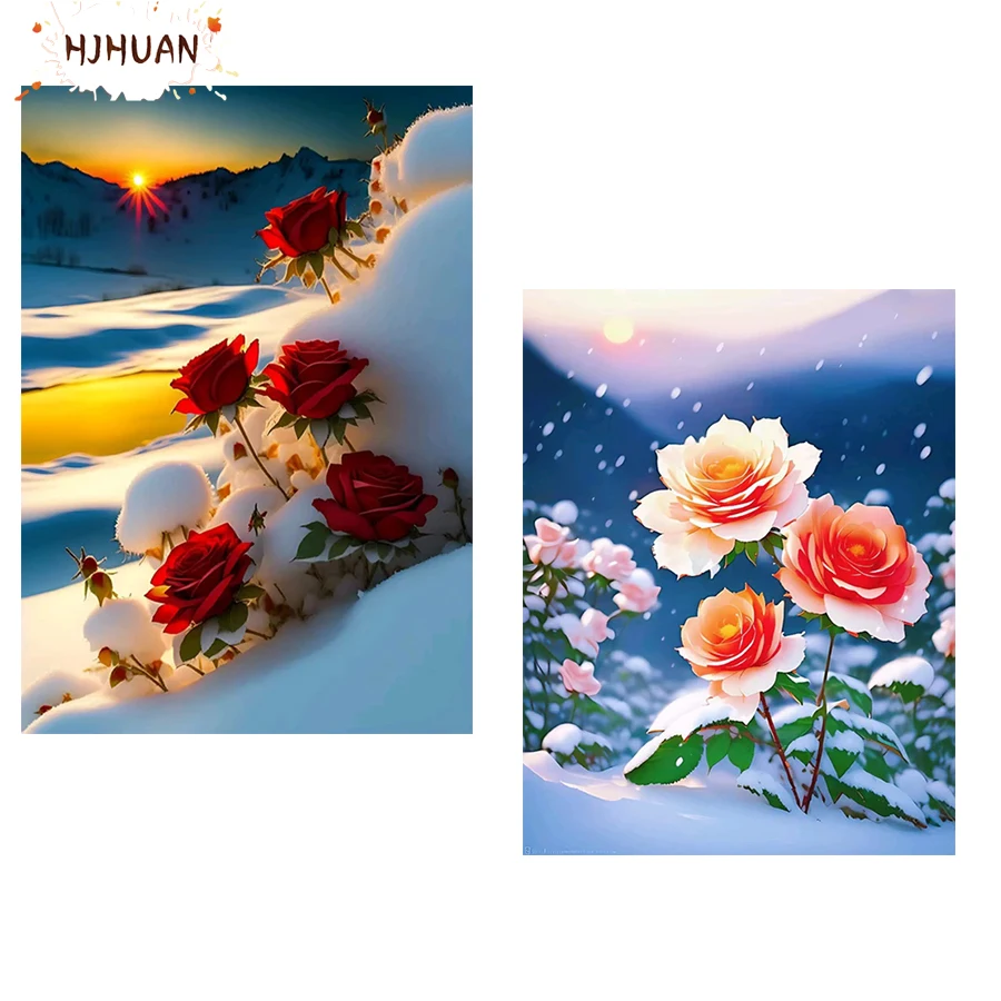 Diy Diamond Painting Flower-snow-red-rose Cross stitch Full Round Square Drill Mosaic Art Pictures Home Decoration Birthday Gift