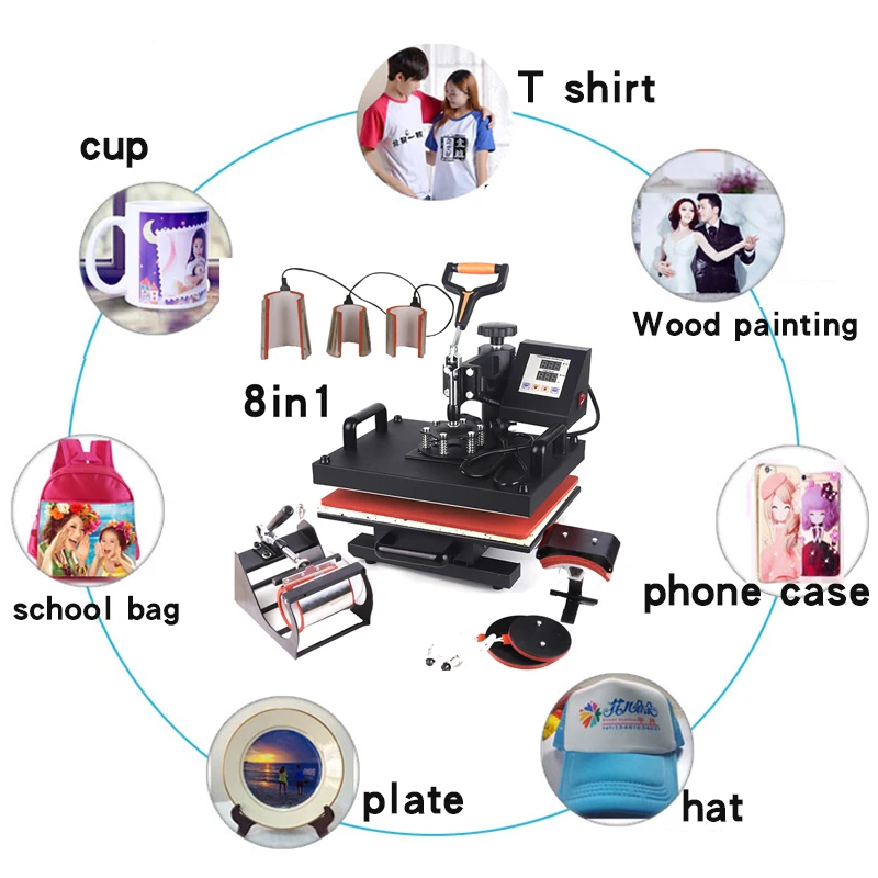 8 في 1 كوب كوب تي شيرت آلة ضغط حراري متعددة الوظائف