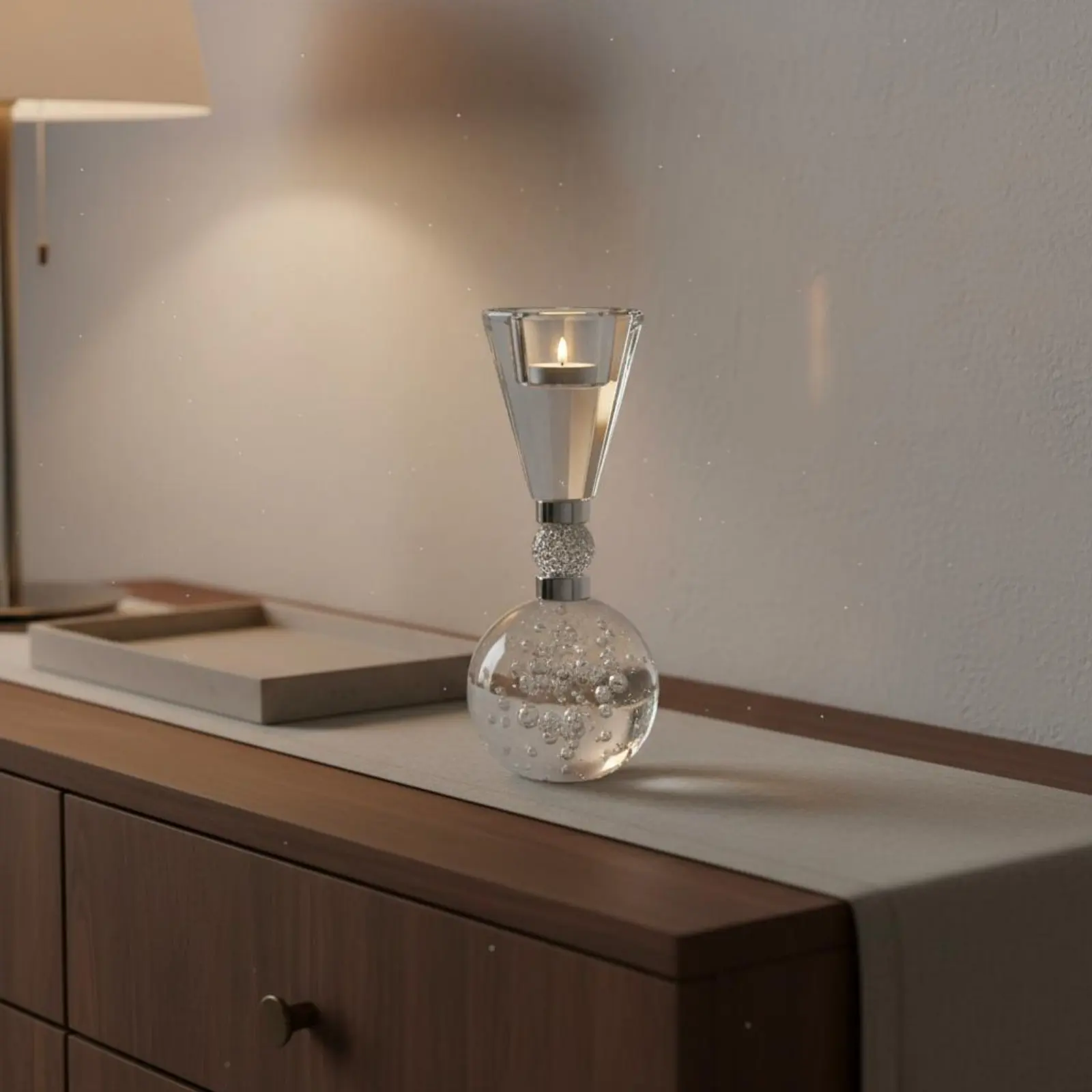 Crystal Candle Holder Bright Luxury Spherical Base Candle Holder Crystal Bead Candlestick Creative Design for Bedroom view 3