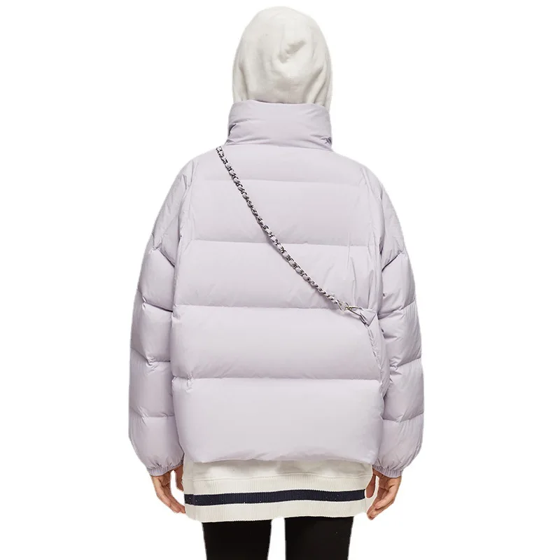 Winter 2022 Short Down Jacket New Loose Basic Fashion Metal Chain All-match Solid Thickened Coat Women's High Street Clothes