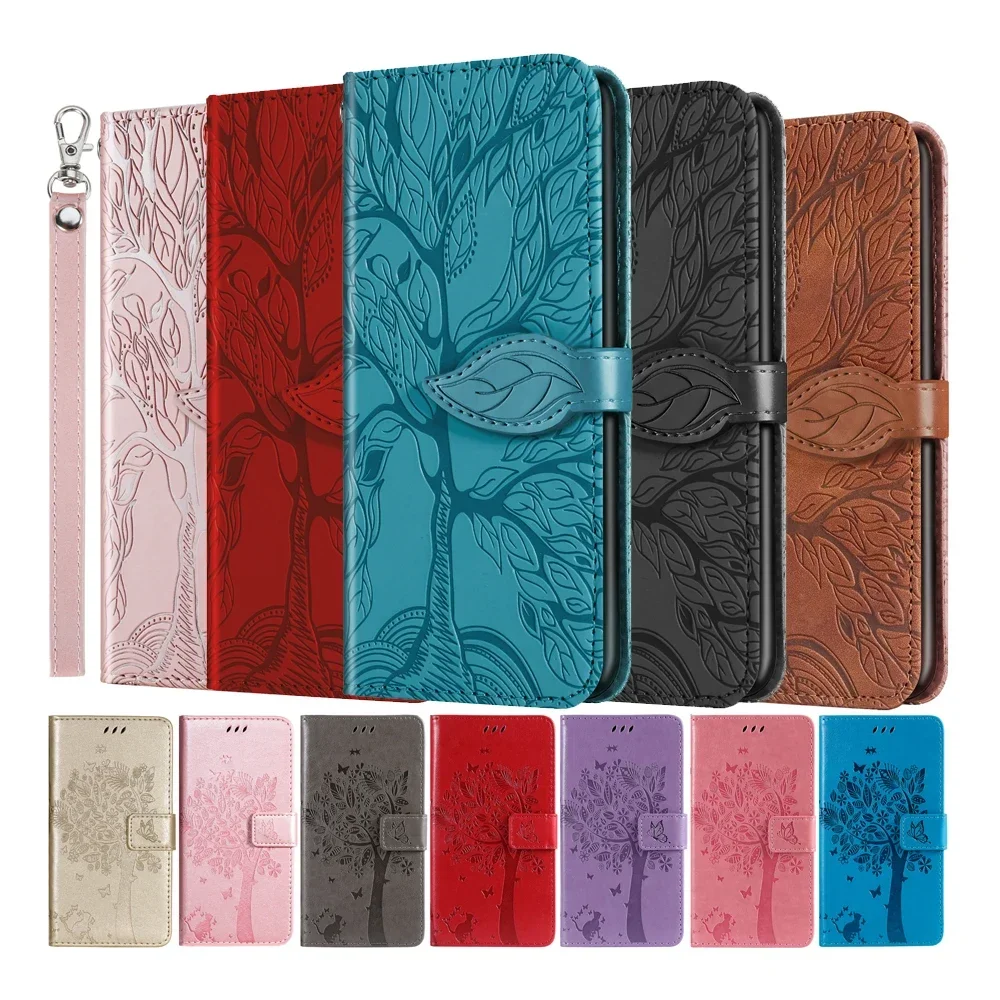 3D Tree Flip Leather Case For iPhone 14 13 12 11 Pro XR XS X s 10 XS Max 7 8 Plus 6 6s SE 2022 13 12 Mini Phone Book Cover Etui