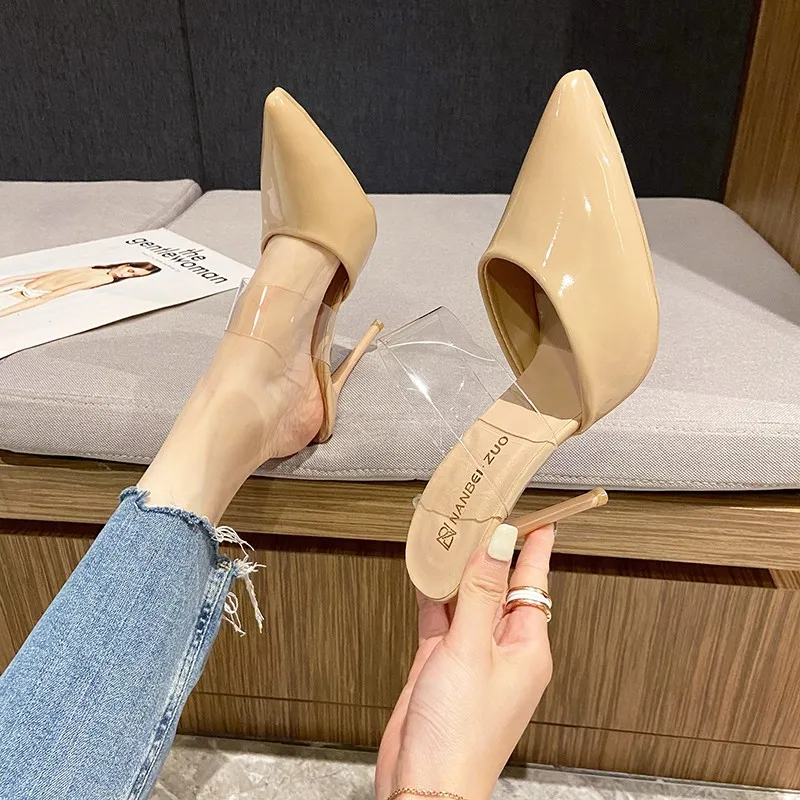 Pointed Toe High Heels Muller Slippers Women Summer Shoes Woman Fashion Metal Decoration Shallow Party Female Shoes