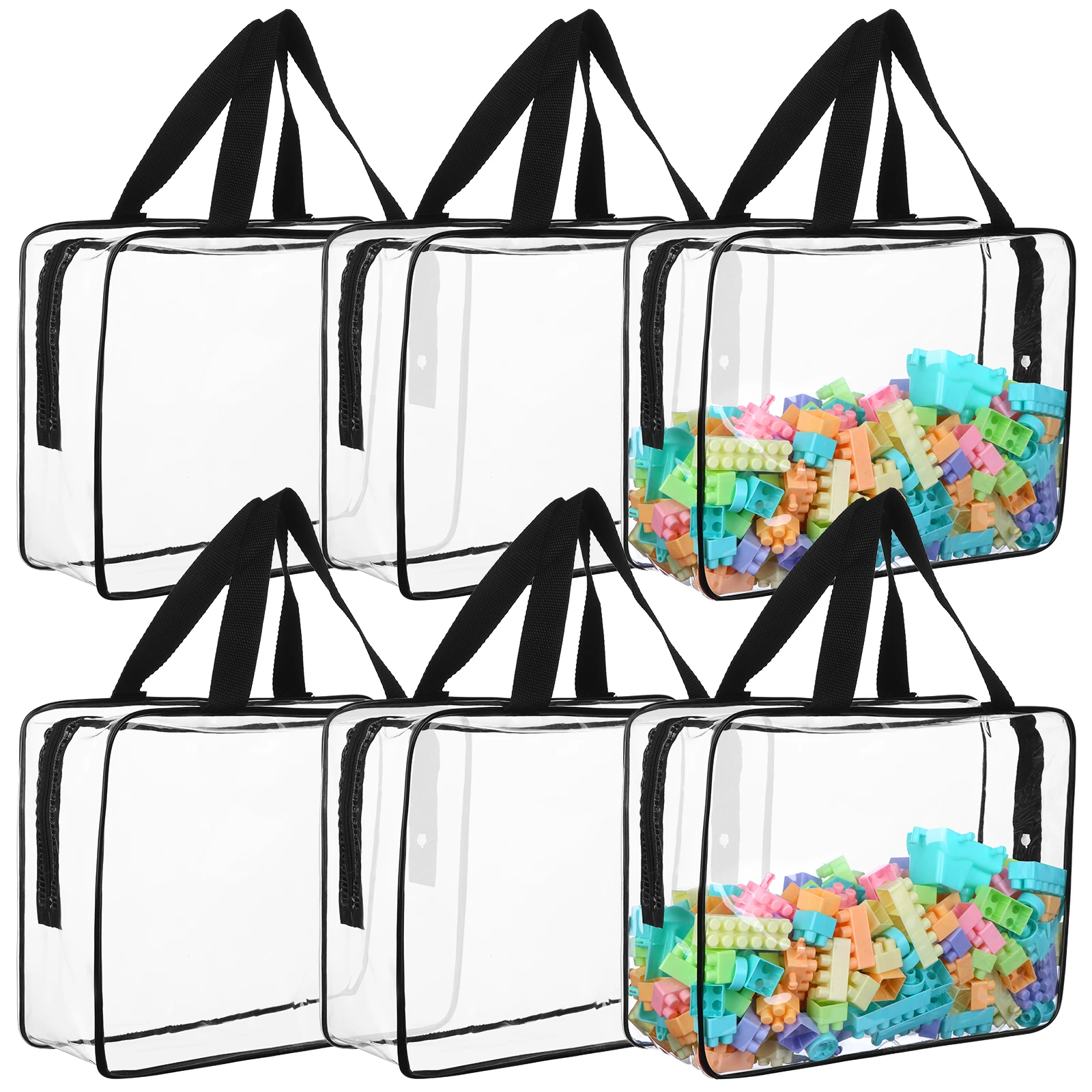 6 Pack Clear Toy Storage Bags With Handles Moving Totes 11.8x8.6 Inch Waterproof Reusable PVC Zipper Pouch Organizer Bag For Bab