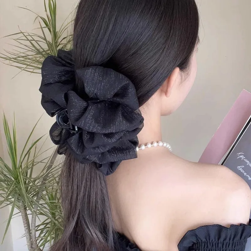 Clip coreano nuevo de malla de burbujas con lazo y perlas, coleta multicapa de gran tamaño, Clip de tiburón, accesorios para el cabello de lujo a la