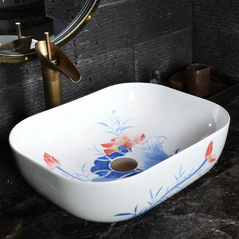 Rectangular China Artistic Procelain art countertop Ceramic Lavabo Bathroom Sink china wash basin