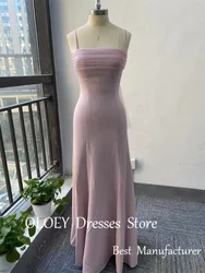 OLOEY Elegant Blush Pink Long Evening Dresses Korea Lady Tulle Bolero Jacekt Stretch Satin Corset Formal Party Prom Gowns