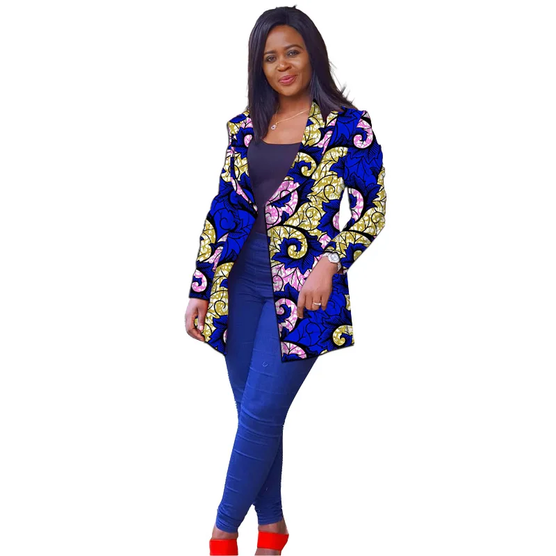 Tailored Women's Long Blazer jacket African Style Wax Print Ankara Outfit Original Design Colorful Print Female Casual Coat