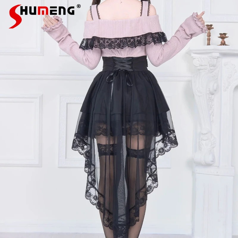 

Beautiful Lolita Mine Series Liz Patchwork Dress Fake 2-Piece Switchable Lace Vestidos Japanese Original Mass-Produced Dresses