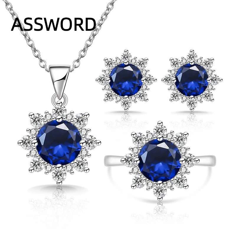 925 Sterling Silber Schneeflocken-Halo Cubic Zirkonia Schmuckset für Damen Anhänger Halskette Ring Ohrstecker Hochzeitsschmuck Geschenk – Detail 2