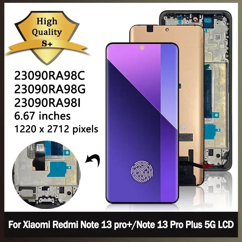 Note 13 Pro Plus 5G Display With Fingerprint For Redmi Note 13 Pro+ 23090RA98C Lcd Display Touch Screen Digitizer Assembly