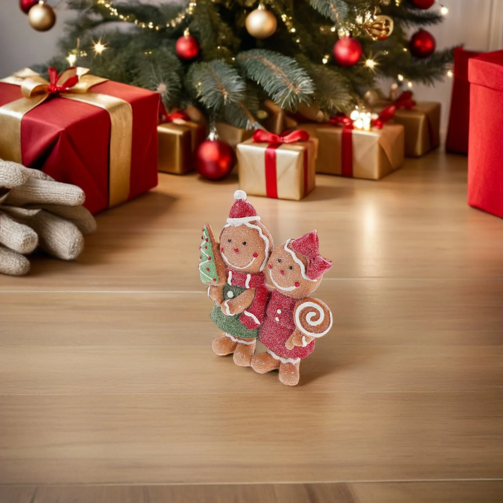 

2Pcs Christmas Gingerbread Decor - Resin Crafted Tabletop Centerpiece for Festive Home Office Desk Winter Xmas Display Ornaments