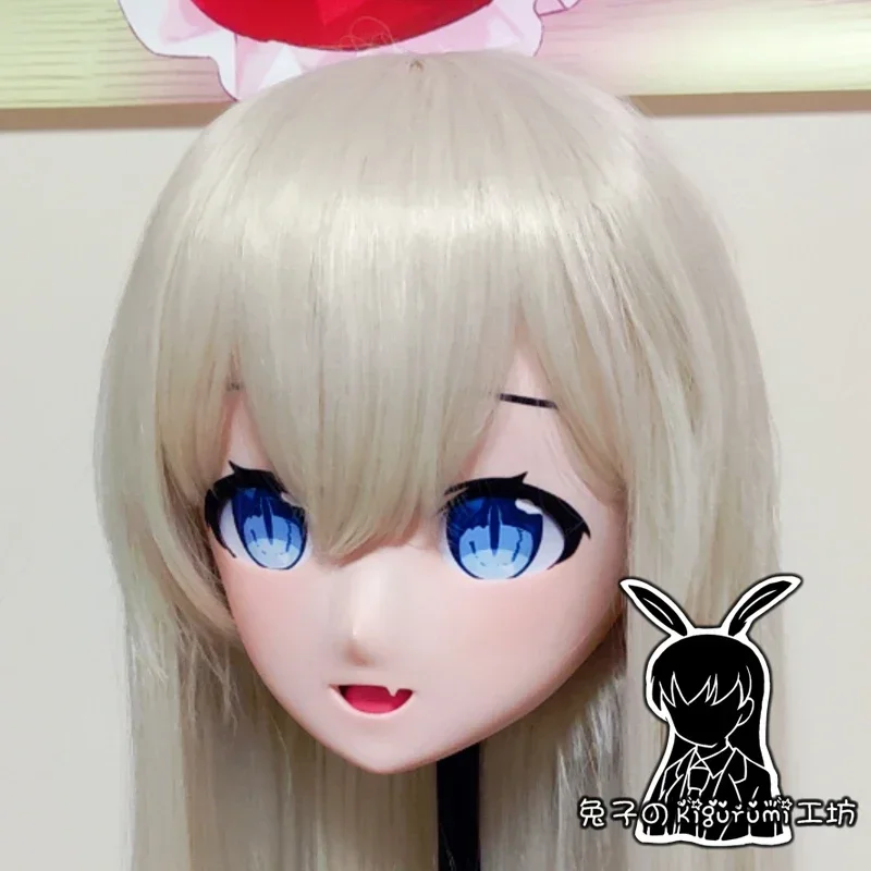 (B44) Handmade Customized Full Head Mask with Backshell Comic Coser Crossdressing Silicone Anime Blonde Kigurumi Mask Cosplay