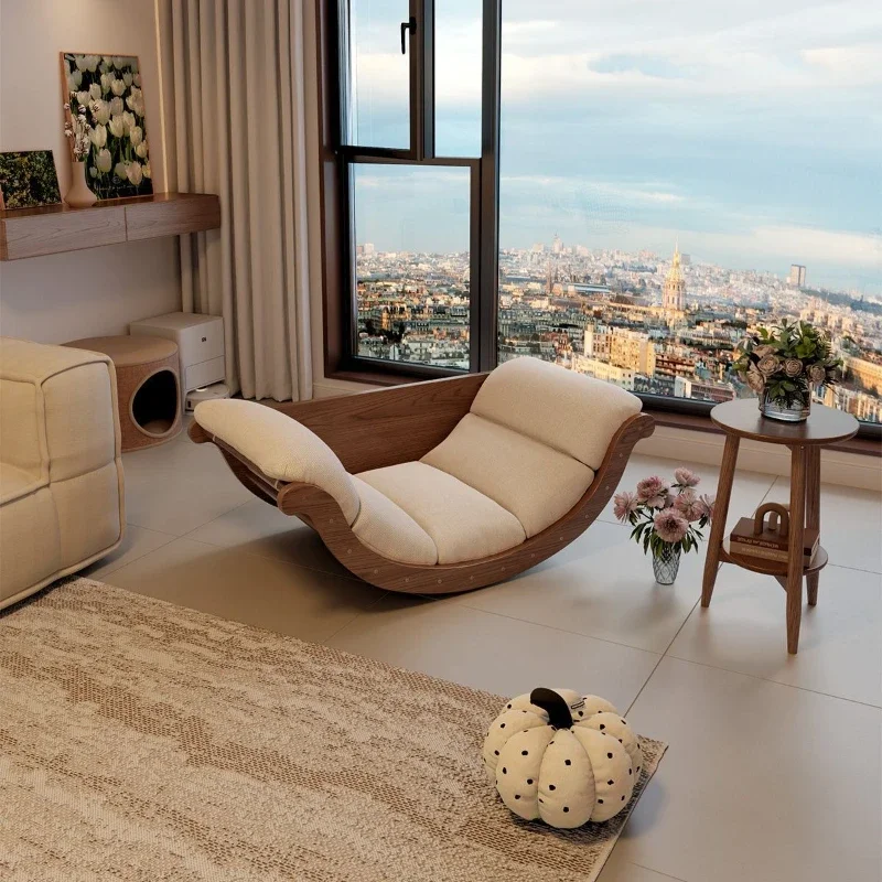Solid wood lunch break recliner multi-functional coffee table balcony leisure lazy sofa