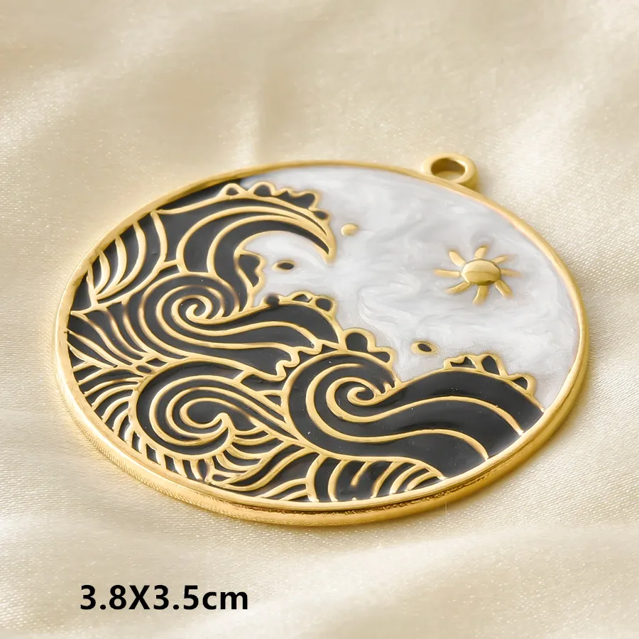 3/5 Stück/Set Meerestier-Anhänger in Goldfarbe mit Öltropfen-Effekt, Seestern, Muschel, Fisch, Edelstahl-Anhänger für Schmuckherstellung, DIY-Armbänder – Detail 9