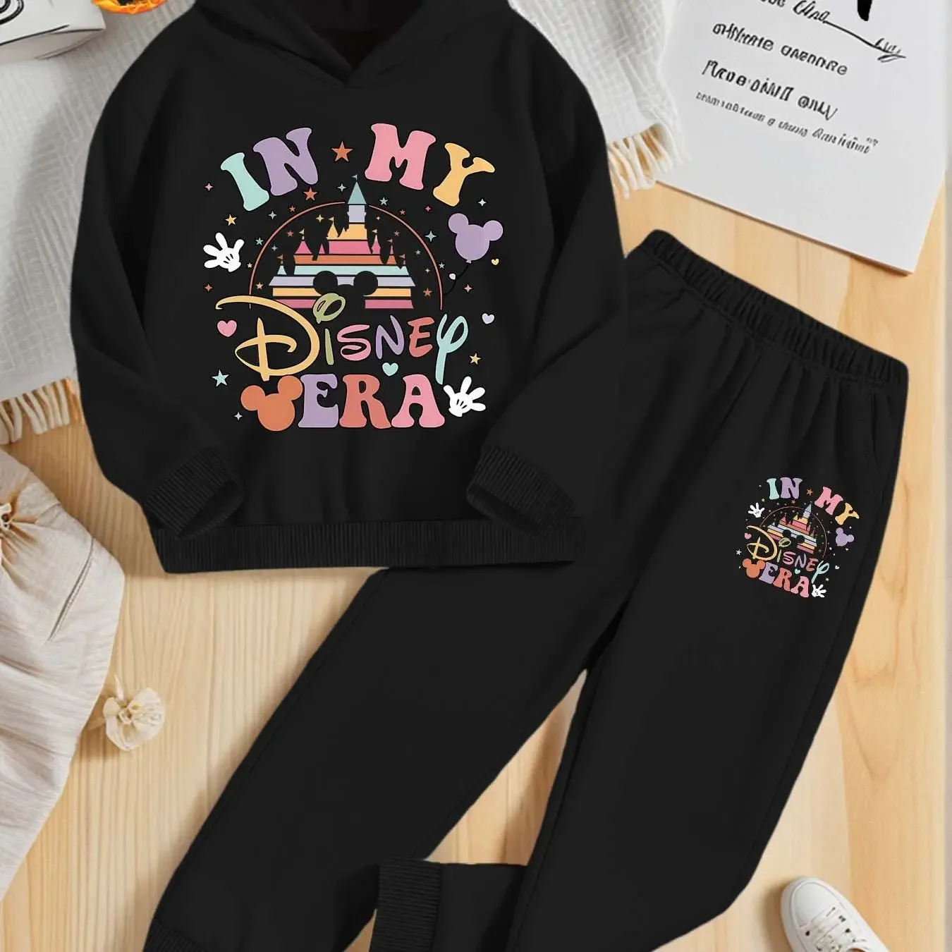 

Disney Children's Hooded Suit Cartoon Print Autumn and Winter Best-selling Warm Fabric, Loose Version School Uniform