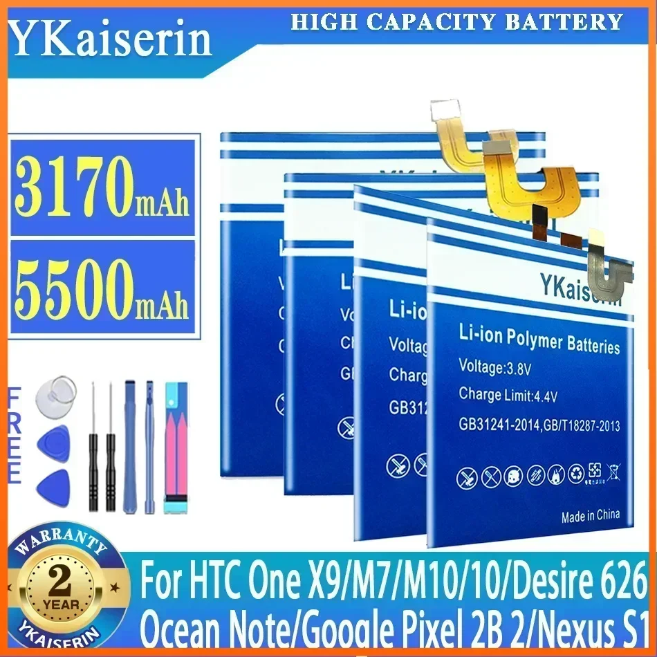 YKaiserin Battery for HTC One X9 M10 Note U-1w U Ultra U Play For Google Pixel 2B DESIRE 530/For Nexus S1 ONE M7 Desire 626