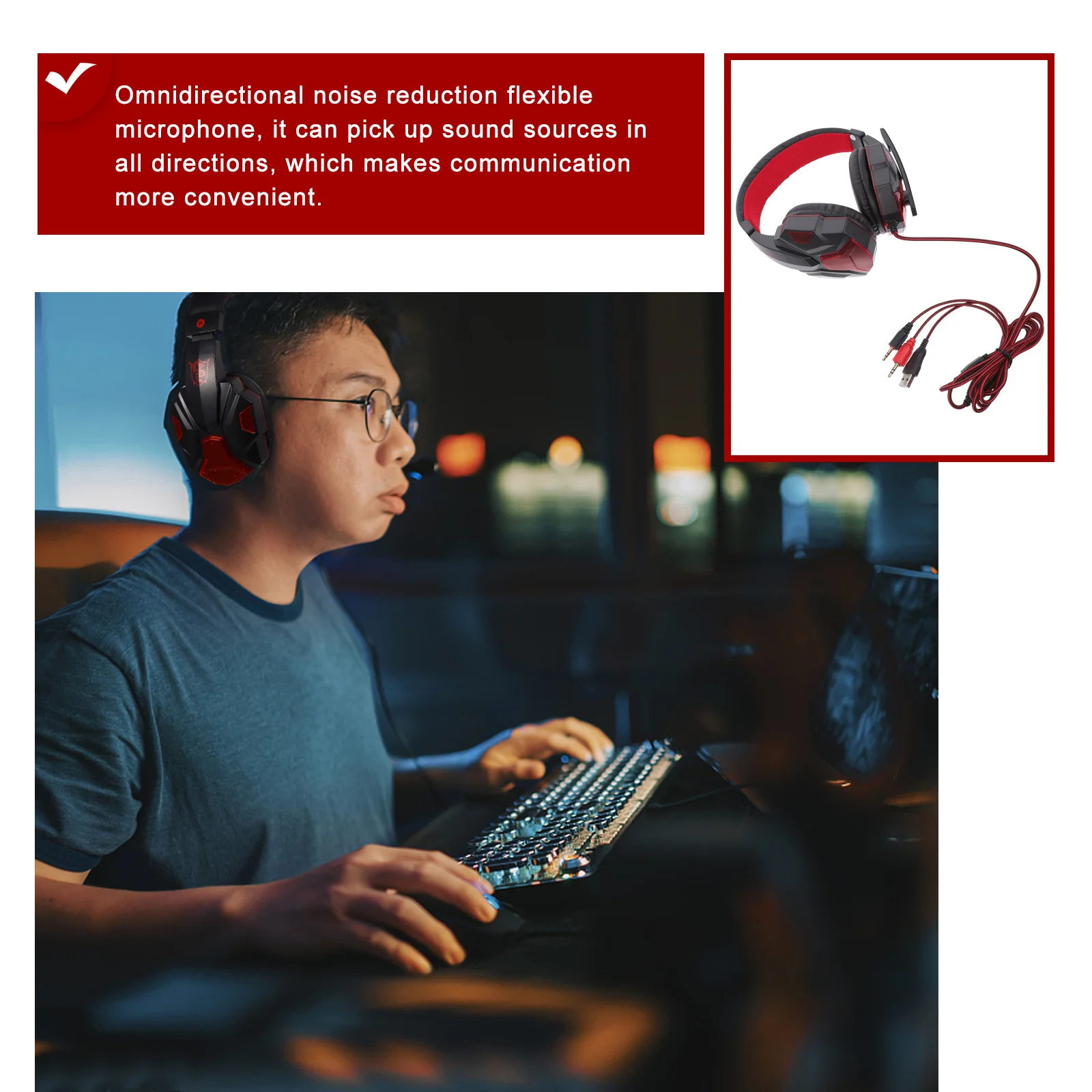 

Gaming Headset PC Headphone Red Abs Microphone Ergonomic Protein Cushions Noise Cancelation Volume Control Braided Cable Over