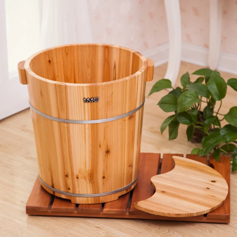 Factory Direct 2026 Cedar Wood Foot Bath Tub Spa Pedicure Soaking Basin With Lid Home Durable Foot Soak Bucket 35cm 40cm