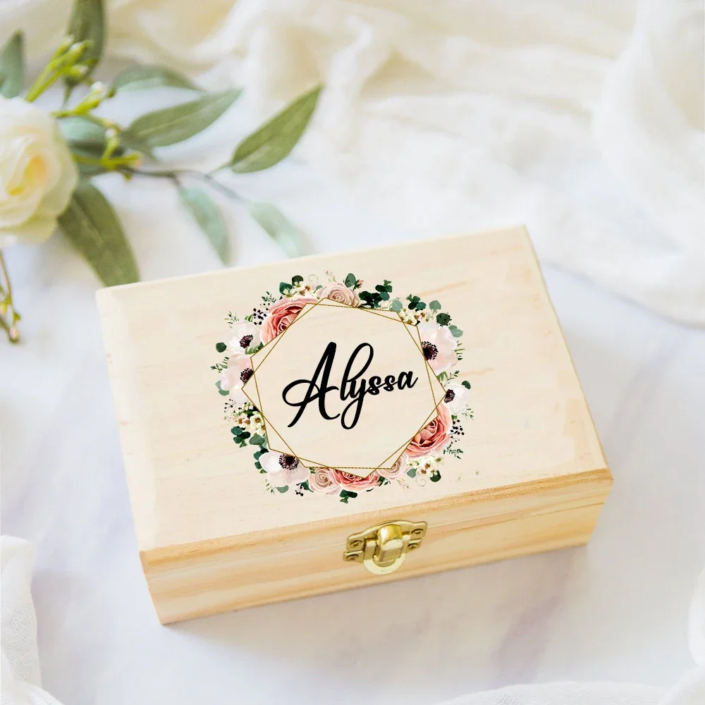 Personalised Wooden Jewelry Box with Name Necklace Ring Storage Case Keepsake Jewelry Boxes Birthday Bridesmaid Gift for Her