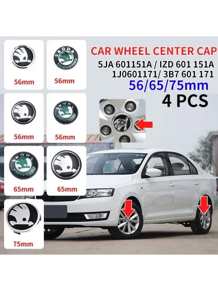 4 Stück 56mm 65mm 75mm 5JA601151A 1J0601171 3B7601171 Auto-Felgenabdeckung Radnabenkappen Emblem Logo für Skoda Octavia Fabia