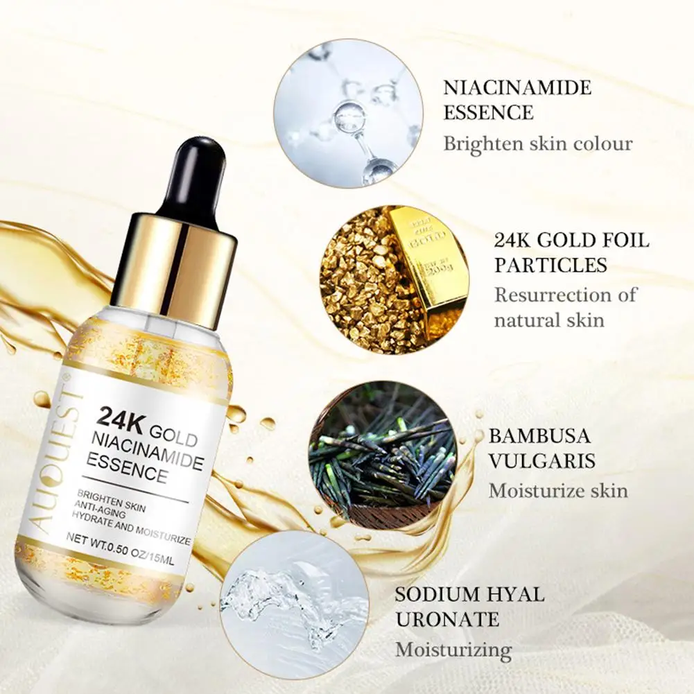 15ml 24K Gold Serum Niacinamide Serum Hyaluronic Acid For Face Dark Spot Remover Whitening Moisturizing Face Skin Care