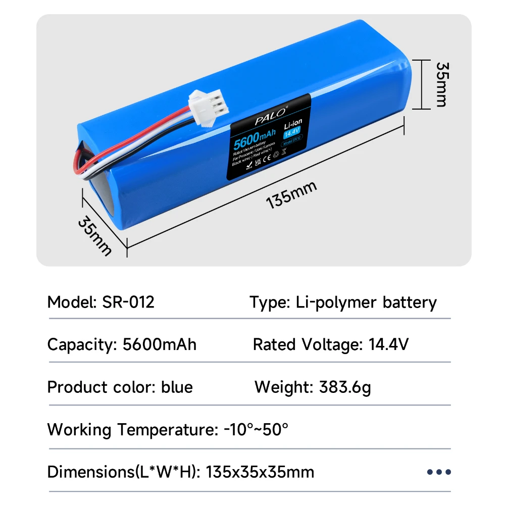 PALO New14.4V 4S2P para XiaoMi Viomi S9 Lydsto R1 Roidmi Eve Plus batería de iones de litio 5600mAh paquete de batería para Proscenic M7Pro M7Max