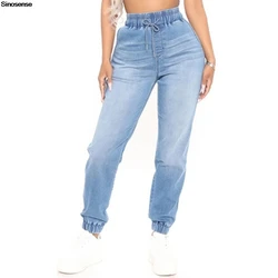 Women High Waisted Jean Joggers Elastic Waist Stretch Casual Loose Denim Pants With Drawstring Y2K Streetwear Pencil Pants