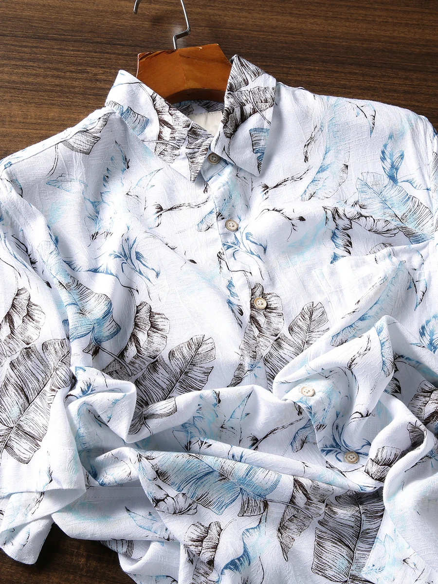 

Hawaii Beach Sle Men's Summer Thin Silk Print ort Sve irt Stand Collar Casual Faion Lightweight Stand Fit