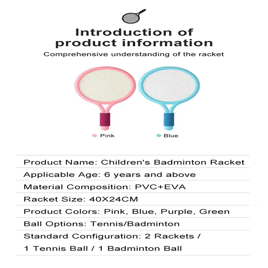 ชุดของเล่นไม้เทนนิสพร้อมลูกขนไก่สําหรับเด็กกิจกรรมกลางแจ้งในร่ม