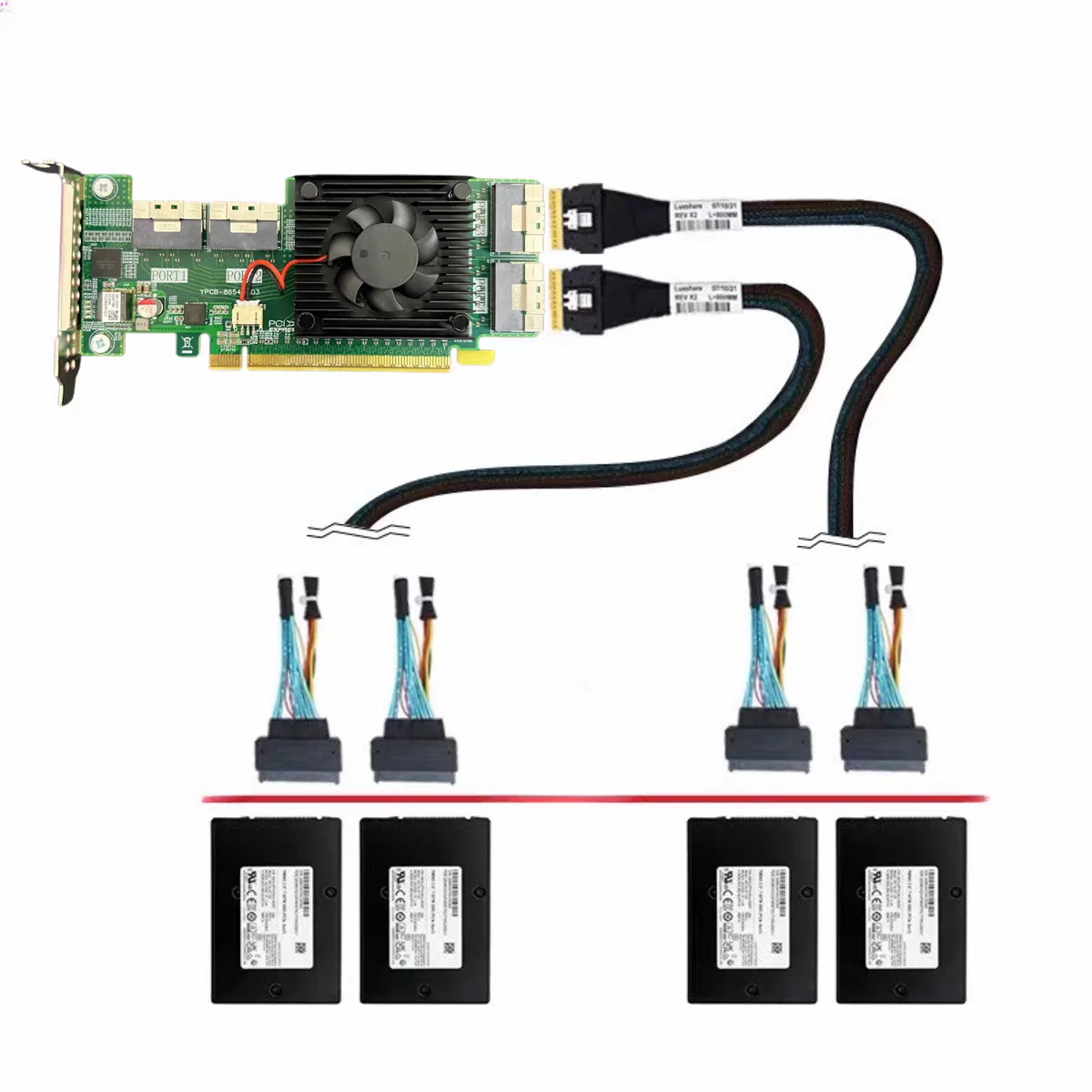 PLX8749 PCIe X16 Expansion Card No Bifurcation Required 4 Ports SFF-8654 for U.2 SSD Network Card Graphics Card
