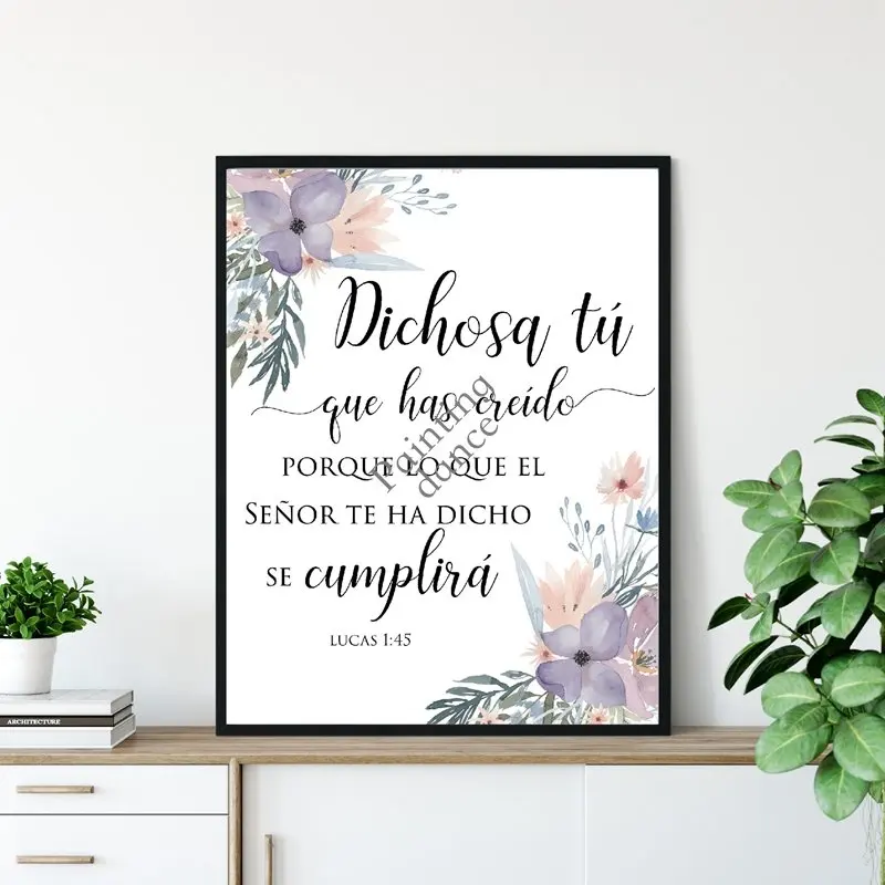 Spanish Bible Verse Canvas Painting Watercolor Flowers Prints Scripture Posters Wall Art Pictures for Living Room Home Decor