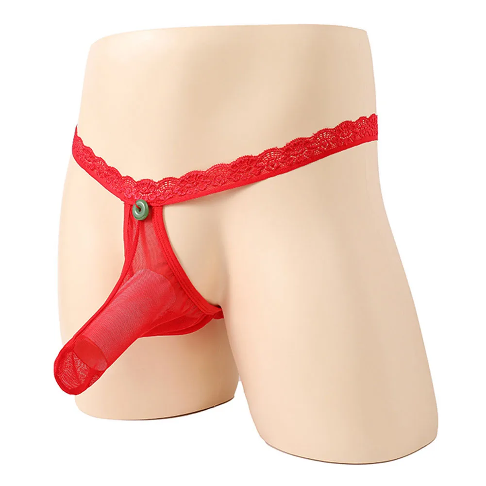 Open Butt G-string Male Elephant Trunk Panties Low Waist G-String T-Back Thong Mesh Brief Sexy Lingerie Gun Egg Separation