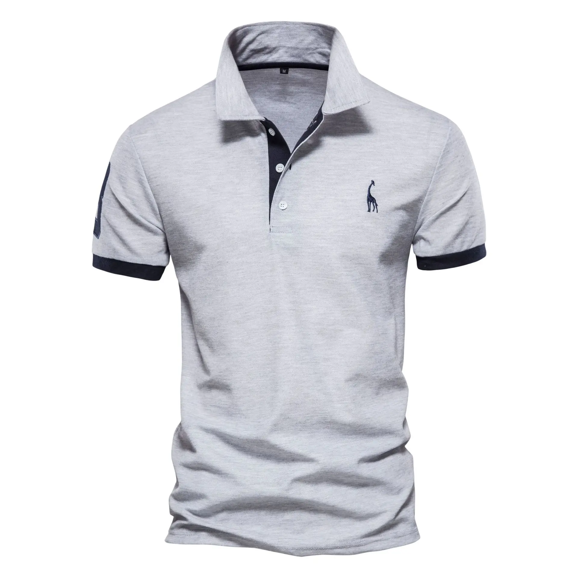 Polo de algodón 35% bordado para hombre, ropa informal de Color sólido, ajustada, nueva moda de verano