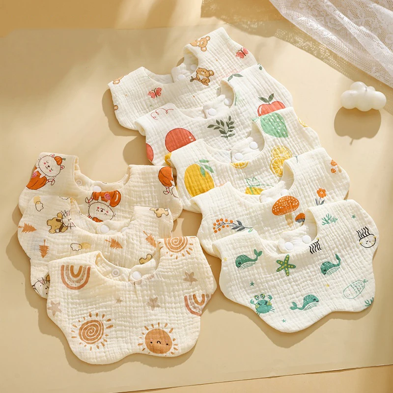 1PCS Baby Feeding Bibs 6 Layers Cotton Petal Infants Print Crepe Saliva Towel Newborn Toddler Soft Burp Cloth Kid Bib