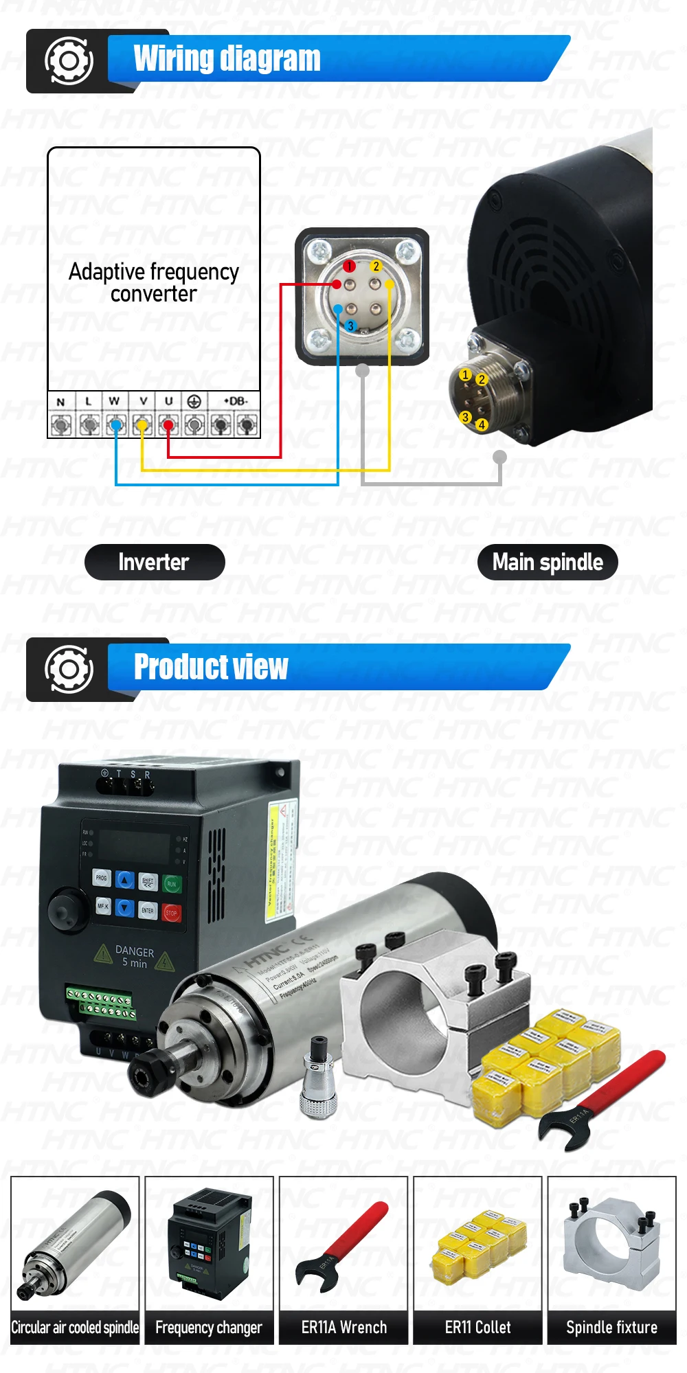 0,8 kW CNC-Spindelmotor ER11 800 W 24000 U/min 110 V/220 V + 1,5 kW VFD 50/60 Hz 65 mm Halterung Spannzangen inklusive für DIY-Gravur und Fräsen – Detail 11