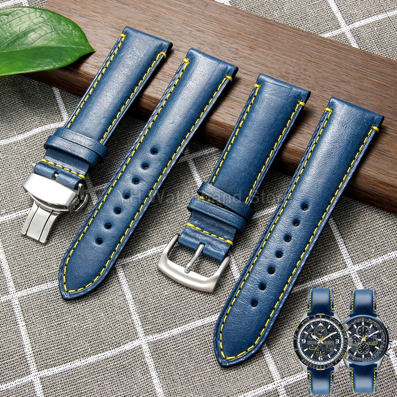 

Для Citizen Blue Angel At8020 Air Eagle второго поколения Jy8078 8035 8085 ремешок для часов из натуральной кожи синий ремешок для часов 23 мм