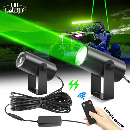 HL 1 par de focos lineales LED verdes, luz de látigo, haz de luz hexagonal, antena remota para RZR Can-Am UTV ATV todoterreno superbrillante