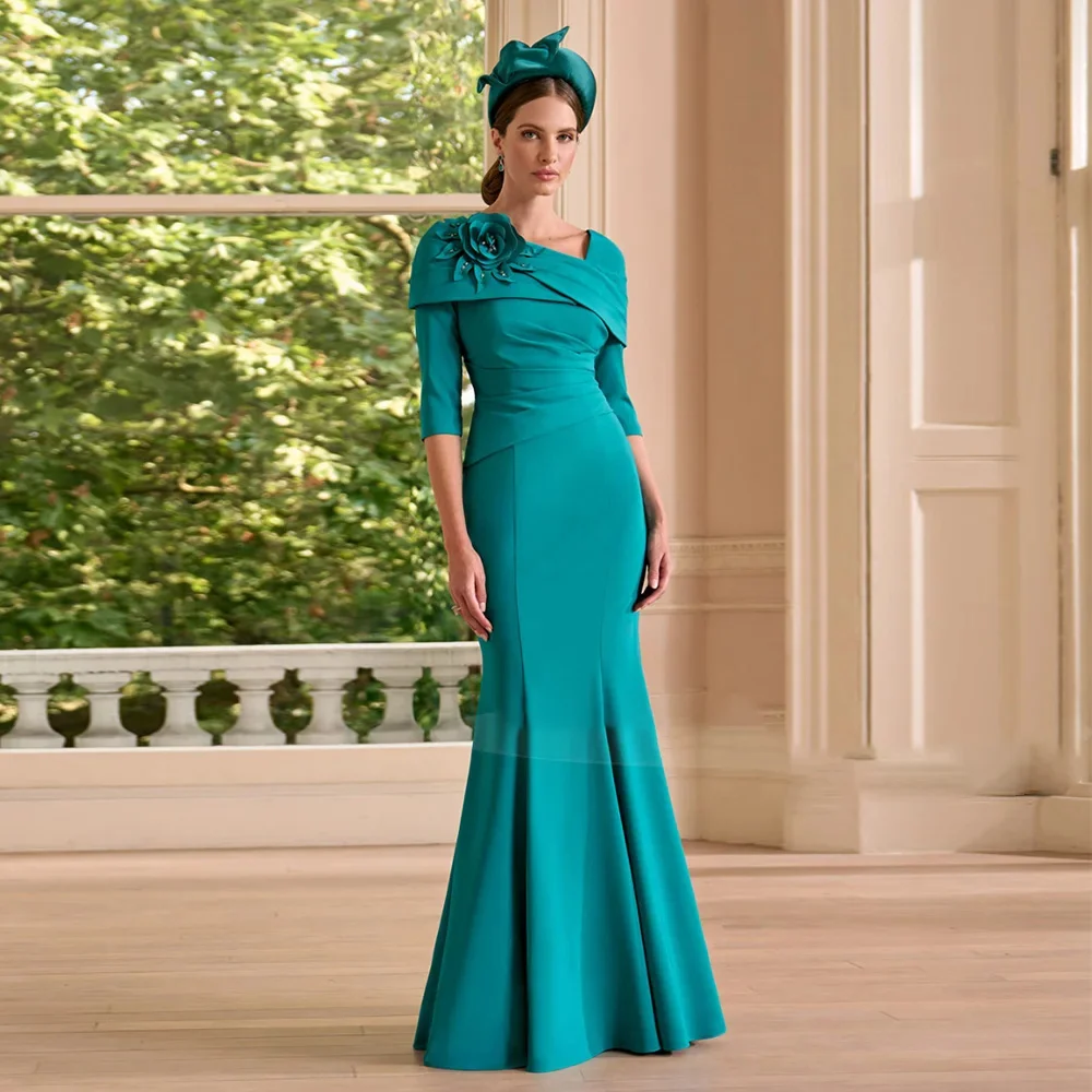 Women's Formal Evening Gowns Evening Dresses Half Sleeve Flower Applique Mermaid Formal Dresses for Party Wedding Prom Cocktail