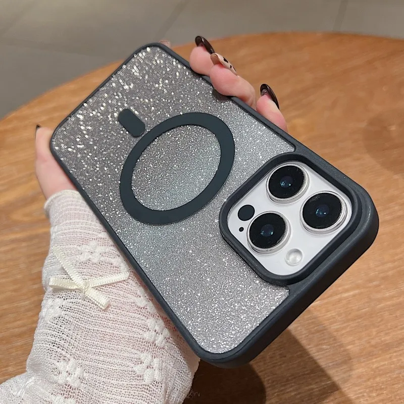 حافظة مغناطيسية لامعة لهاتف آيفون 16 برو ماكس 11 12 14 13 15 Plus 16E 17 Air Magsafe شحن لاسلكي غطاء خلفي شفاف من البلاستيك #2