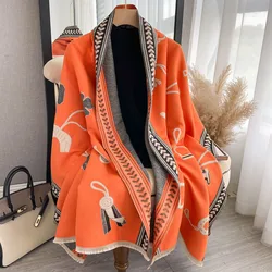 Winter Cashmere Scarf Women Luxury Horse Print Female Shawl Wrap Scarves Lady Thick Warm Blanket Gift Echarpe Pashmina