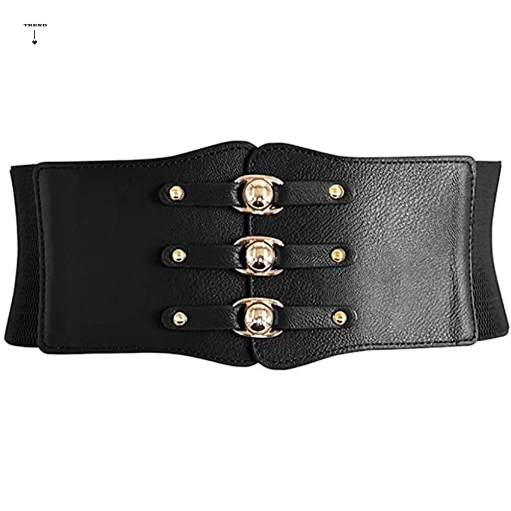 

Korean All-match Corset Metal Buckle Slimming Body PU Leather Cummerbund Skirt Decorations Wide Waistband Elastic Waist Strap